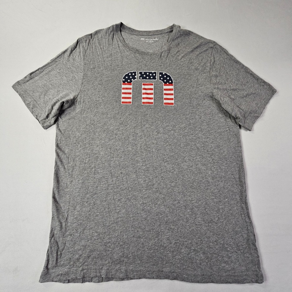Travis Mathew USA Flag Logo Gray Short Sleeve Cotton T-Shirt Men's 2XL